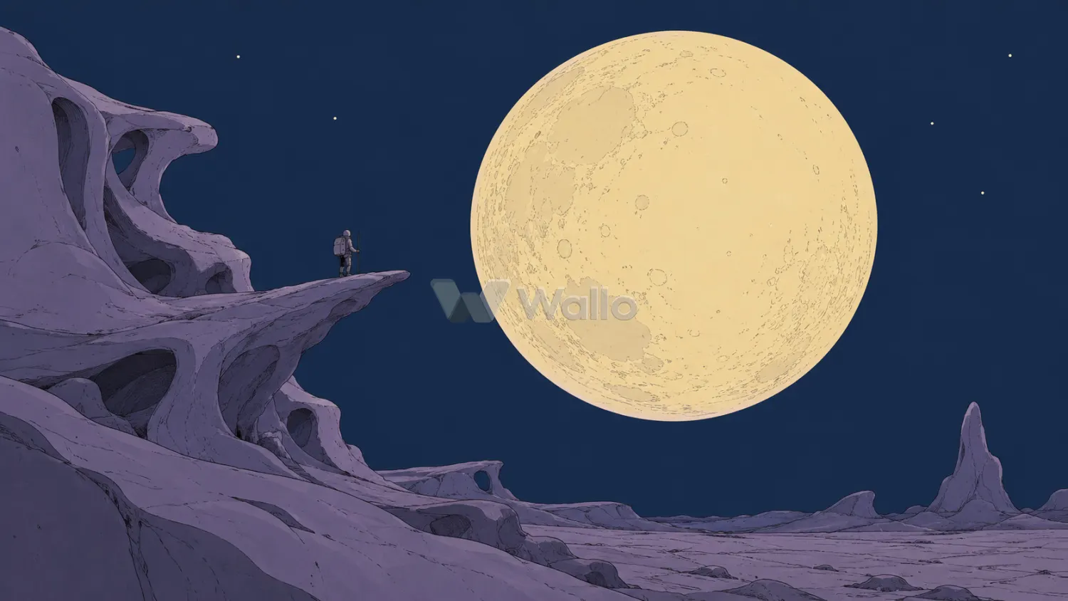 Pale Moon Over Alien Rocks
