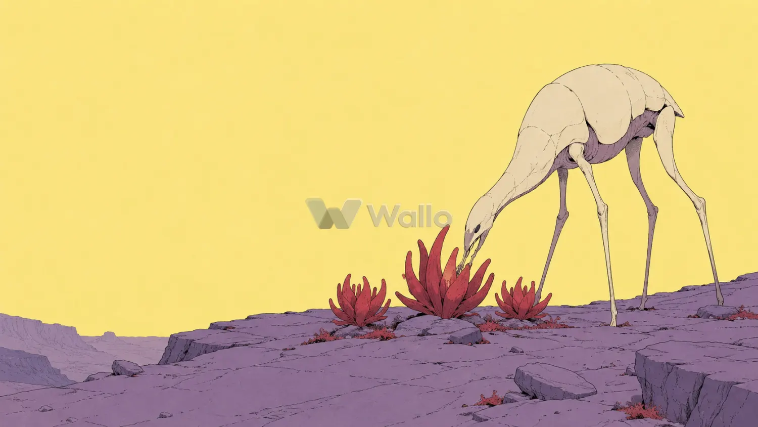 Cream-Shelled Alien Beside Crimson Succulents