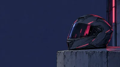 Futuristic Helmet on Concrete Block