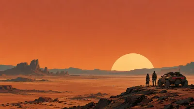 Two Nomads Beside a Desert Vehicle