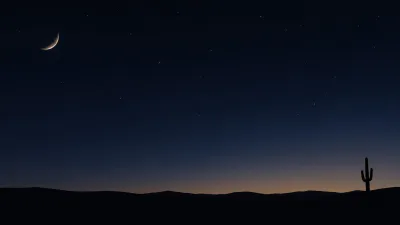 Lone Cactus Beneath a Crescent Sky