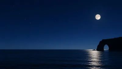 Moonlit Cliff Arch Over Calm Sea