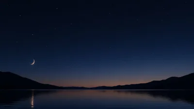 Crescent Moon Over a Quiet Lake