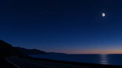Moonlit Coastal Road Under Stars