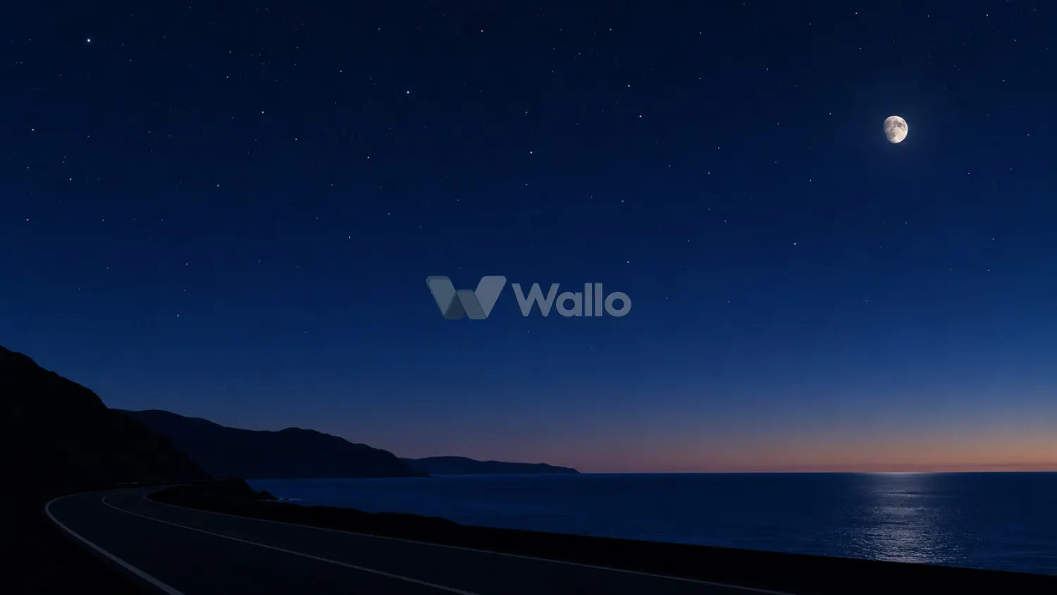 Moonlit Coastal Road Under Stars