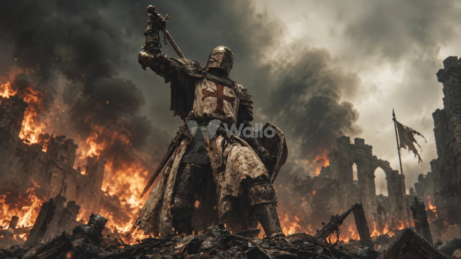 Crusader on the Burning Battlefield