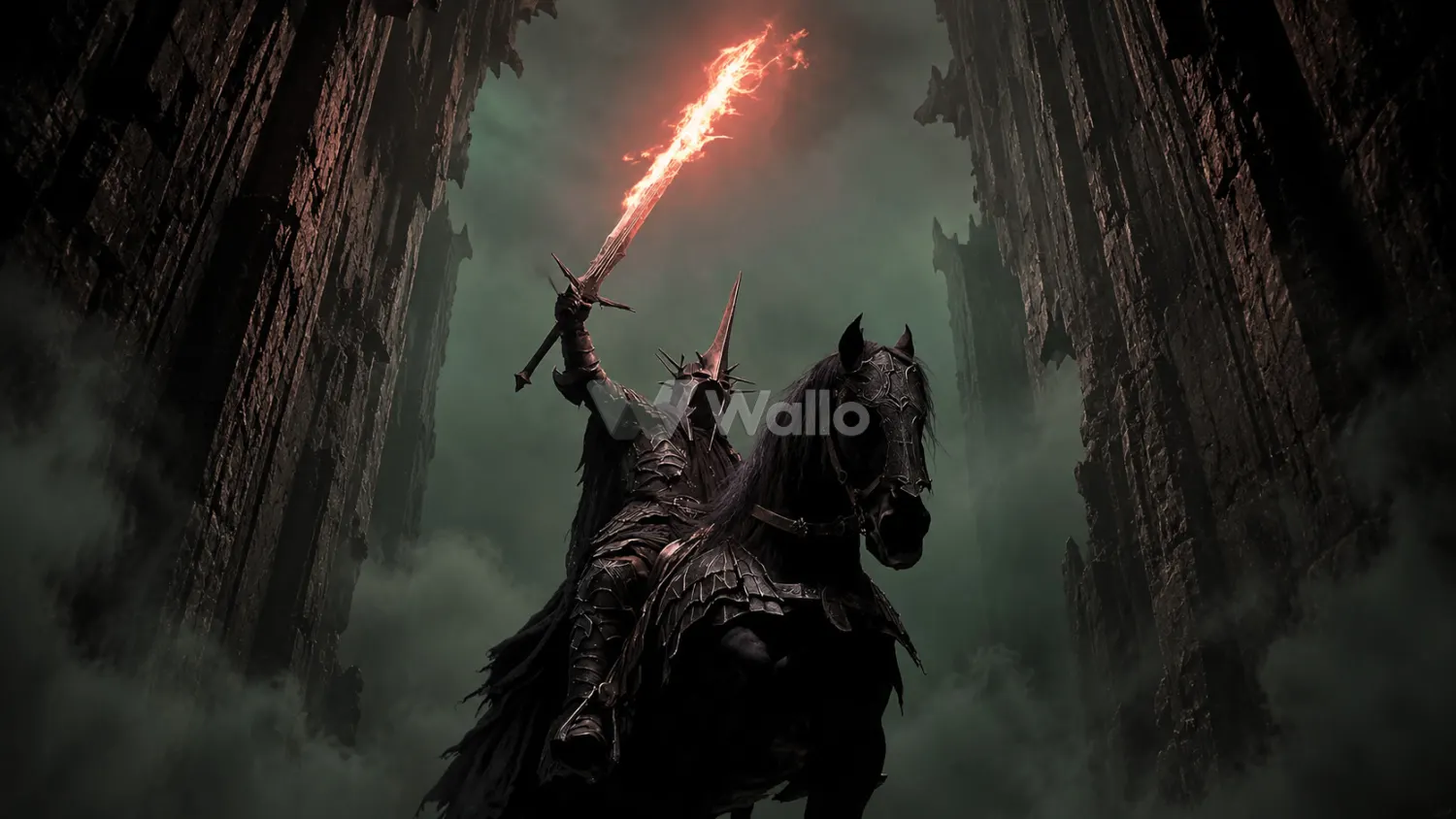 Flaming Rider Between Stone Walls