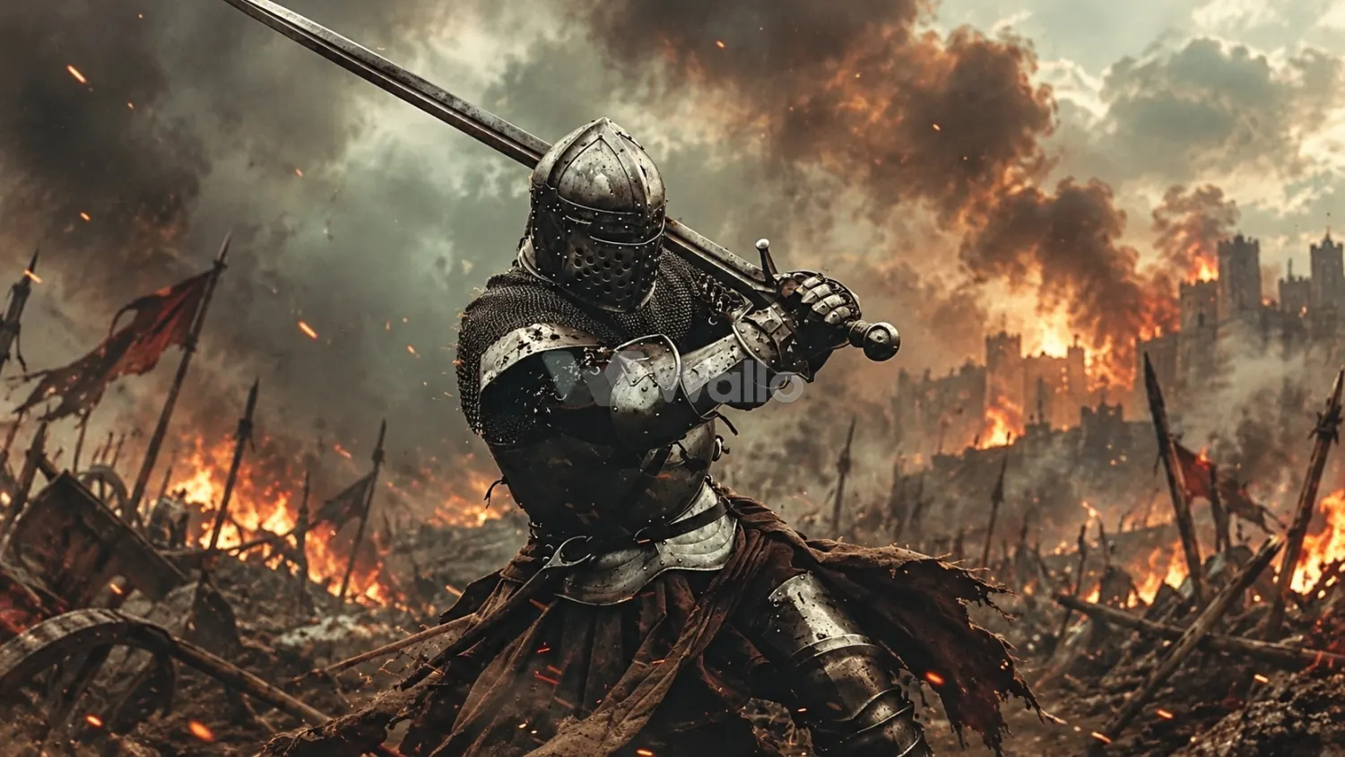 Knight Amidst the Burning Battlefield