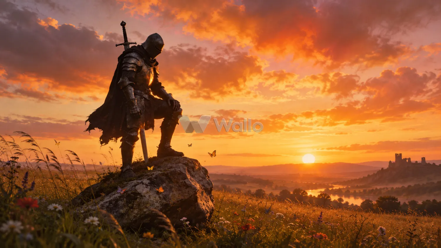 Knight on Boulder Beneath a Butterfly Sunset