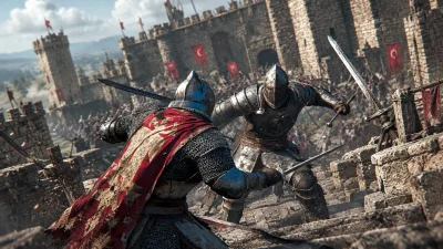 Knights Duel on Castle Steps
