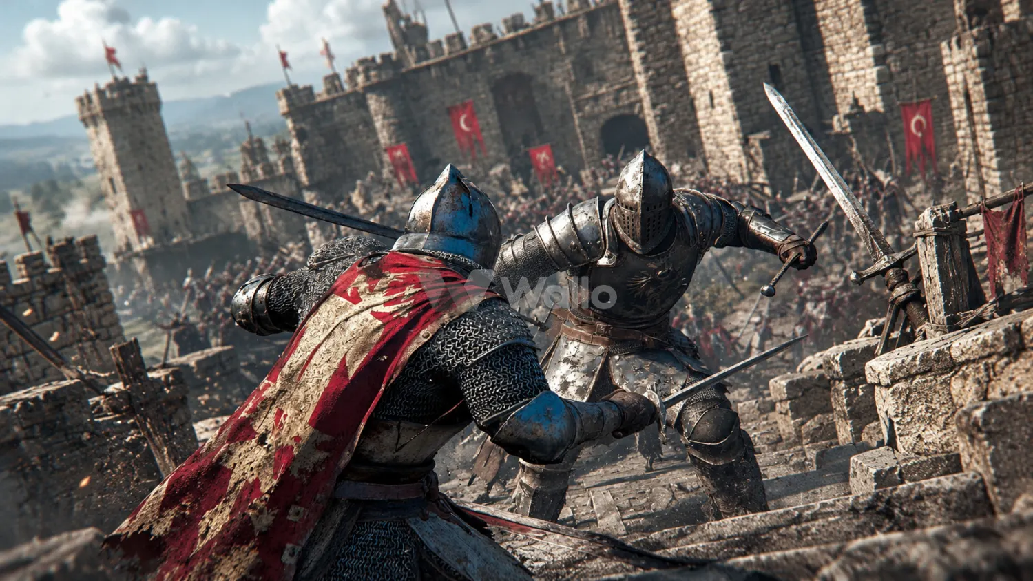 Knights Duel on Castle Steps