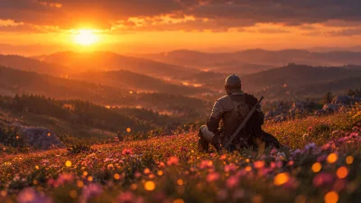 Lone Knight Above Sunset Valleys