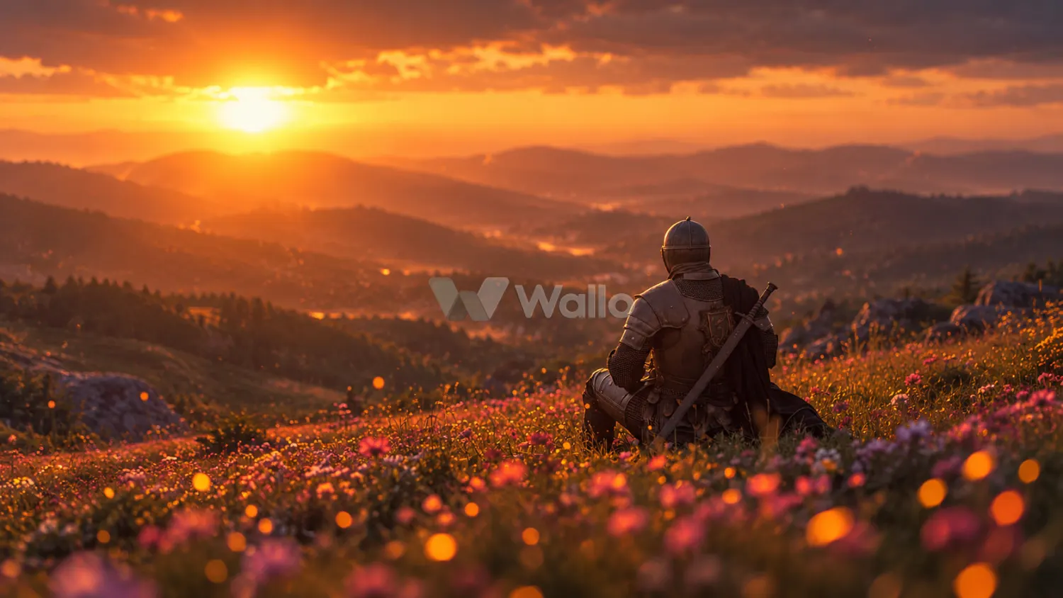 Lone Knight Above Sunset Valleys