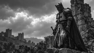 Monochrome Crusader Beneath Storm Clouds
