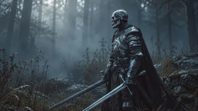 Skull Knight Among Misty Pines