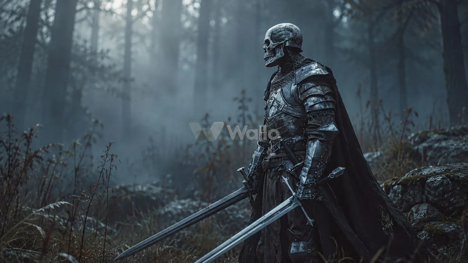 Skull Knight Among Misty Pines