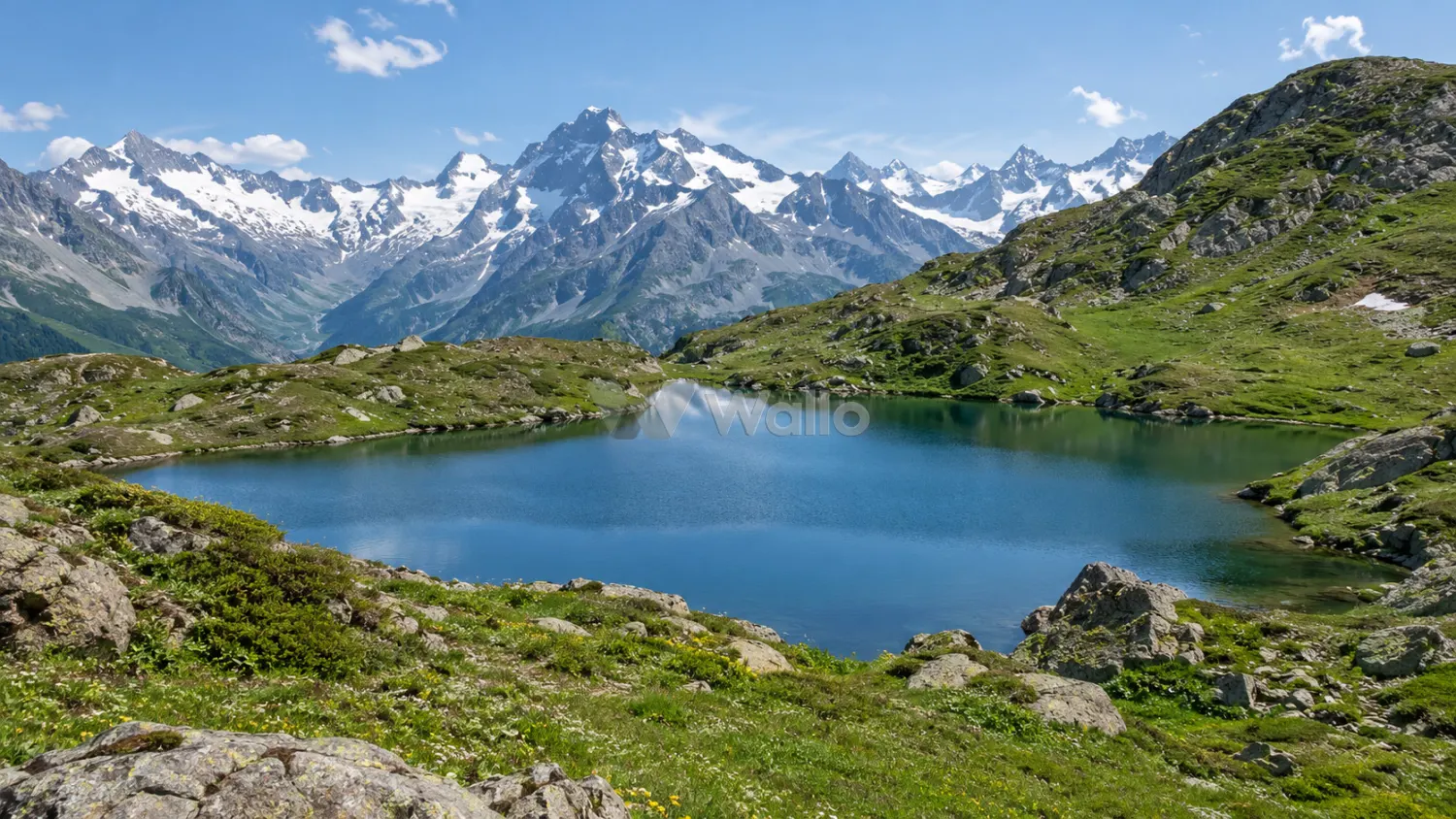 French Alps Lake Beneath Snowy Peaks
