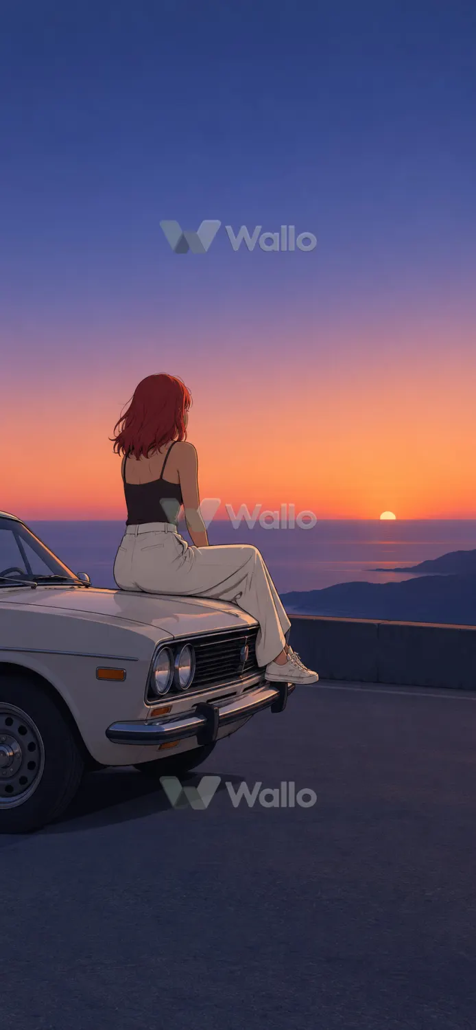Red-Haired Woman on a Vintage Car