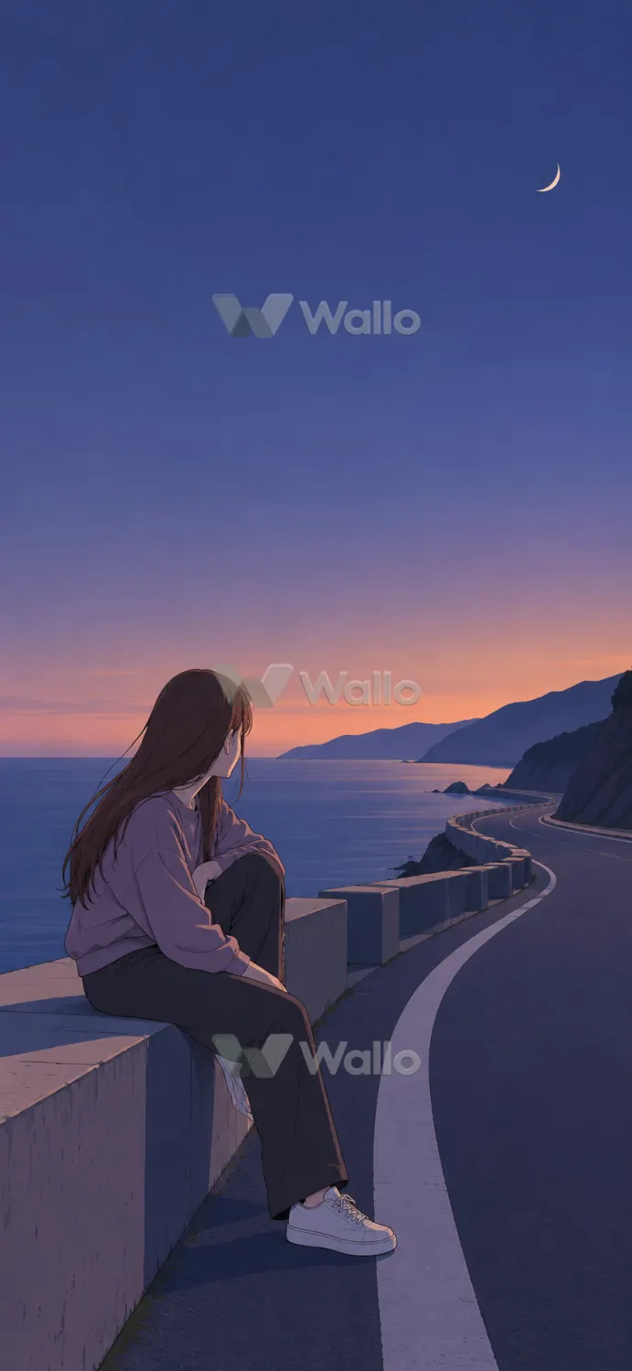Woman Overlooking a Quiet Coastal Road