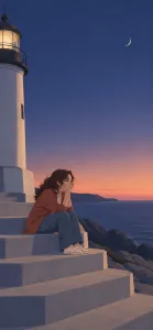 Lone Woman on Lighthouse Steps