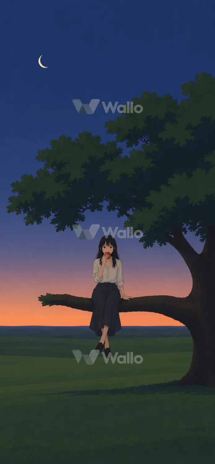 Woman Eating an Apple on a Branch